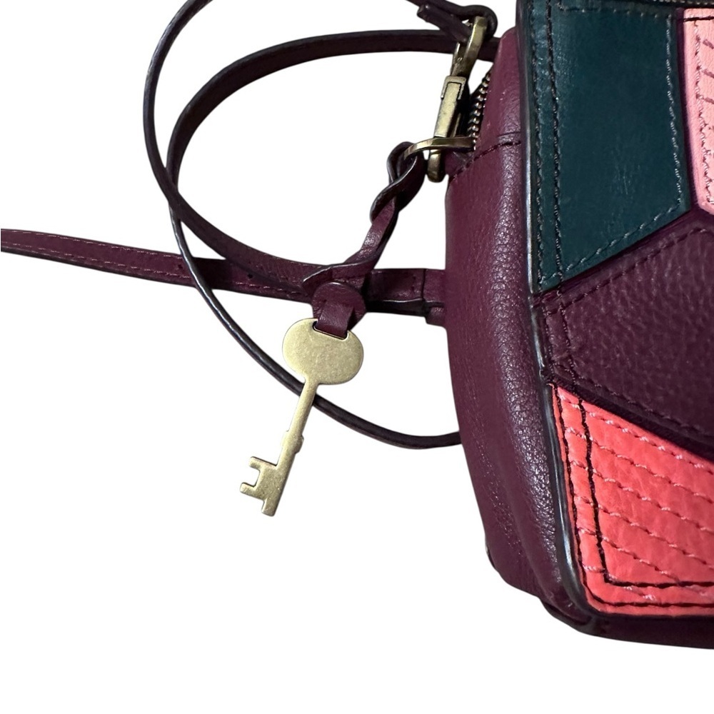 Fossil Campbell Leather Multicolor Patchwork Crossbody Bag Adjustable Strap EUC - Picture 6 of 9